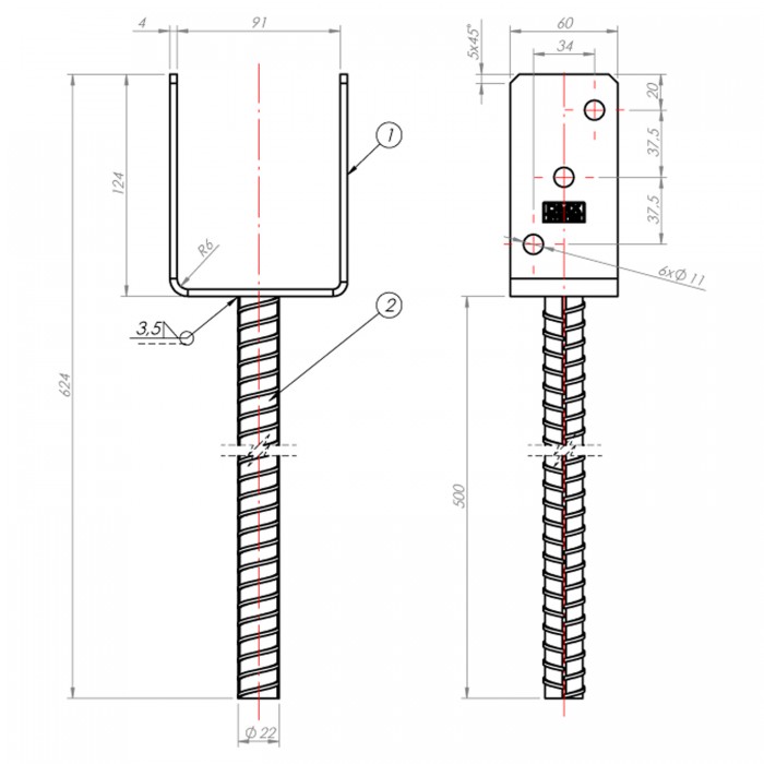 copy of Stützenfuß Pfostenträger Pfostenanker Zink galvanisiert silbern - PS Typ U GRUNDLINE - 2