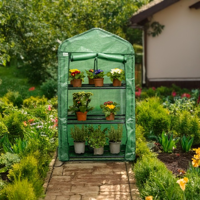 Foliengewächshaus Treibhaus Pflanzenhaus - mit 3 Gitterböden 70x50x158 GRINDI IN THE GARDEN - 5