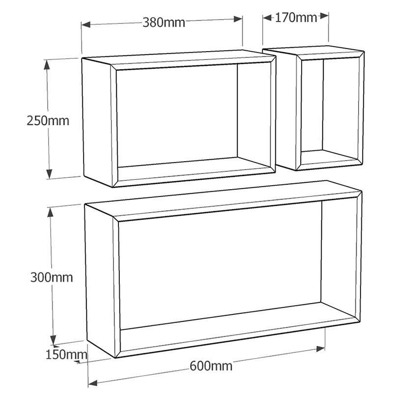 Wand-Regal-Set, Modulfächer, Regalsysteme, Hängeregale - FRS 600/380/170 Velano - 10