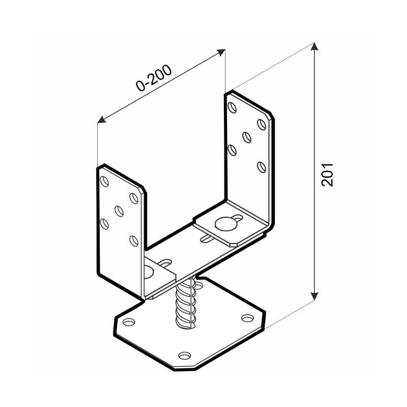Stützenfuß Pfostenträger – breitenverstellbar – PSRT 60-200x136x4,0 GRUNDLINE - 3
