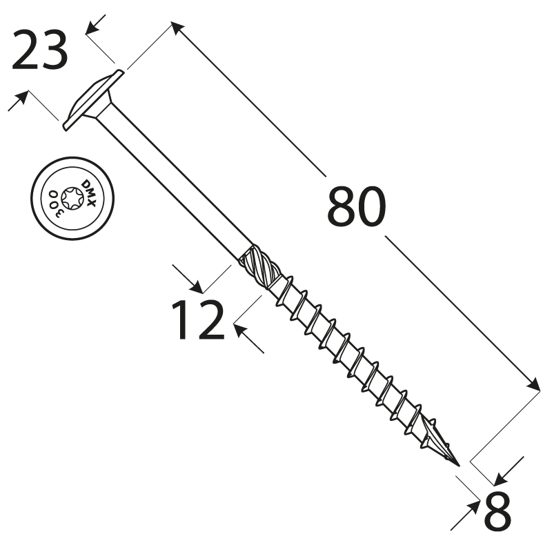 Holzbauschrauben mit Tellerkopf CT - 8mm TORX - Zink galvanisiert DMX - 12