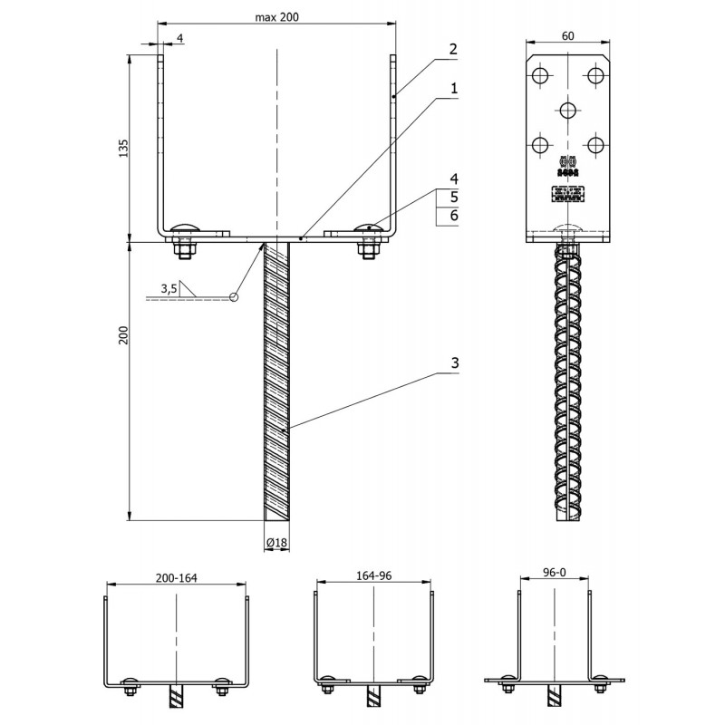 copy of Stützenfuß Pfostenträger – breitenverstellbar – PSRU 60-200x136x4,0 GRUNDLINE - 3