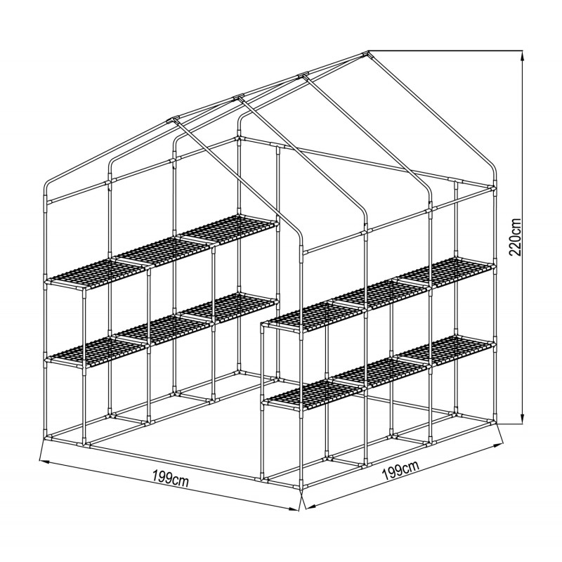 copy of Foliengewächshaus Treibhaus Pflanzenhaus mit Regal - 143x143x195 Grindi - 14