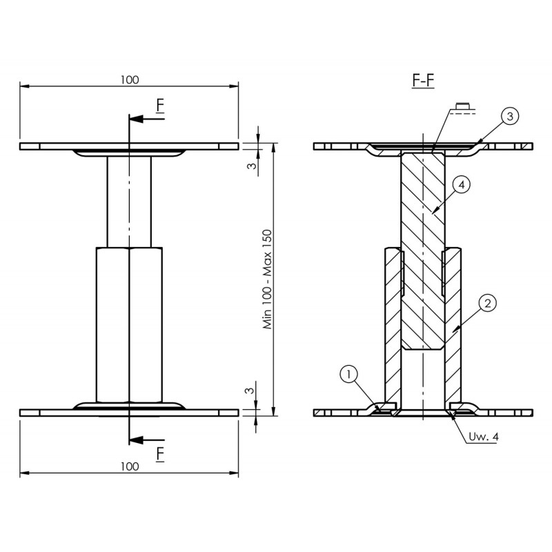 copy of Stützenfuß Pfostenträger höhenverstelbar Gewinde - PR GRUNDLINE - 3